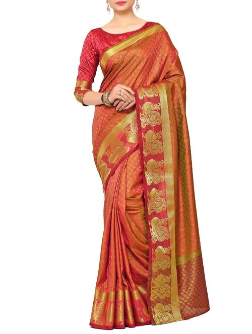 orange art silk woven saree - 15019307 - Very Small Image - 1