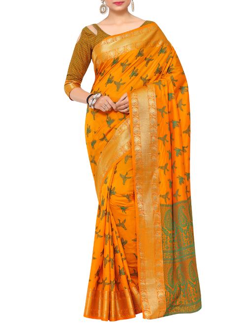 orange art silk woven saree - 15019309 - Very Small Image - 1
