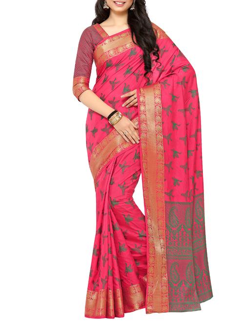 pink art silk woven saree with blouse - 15019311 - Very Small Image - 1