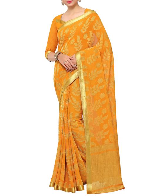 orange chiffon woven saree with blouse - 15019316 - Very Small Image - 1