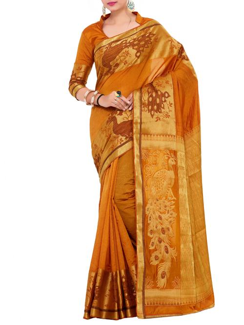 orange art silk woven saree with blouse - 15019324 - Very Small Image - 1