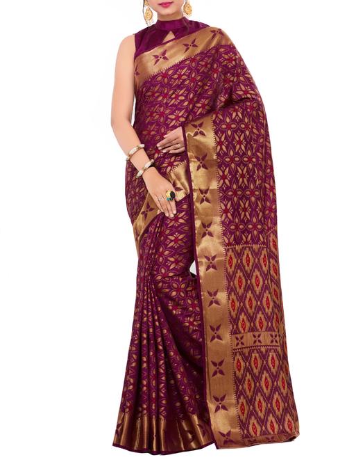 purple art silk woven saree with blouse - 15019330 - Very Small Image - 1