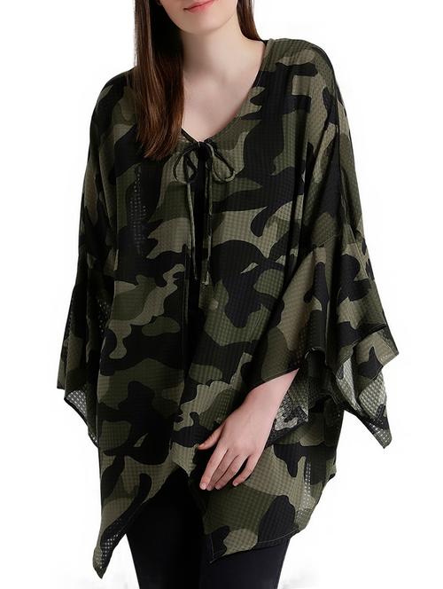 olive printed asymmetrical shrug - 15019482 - Very Small Image - 1