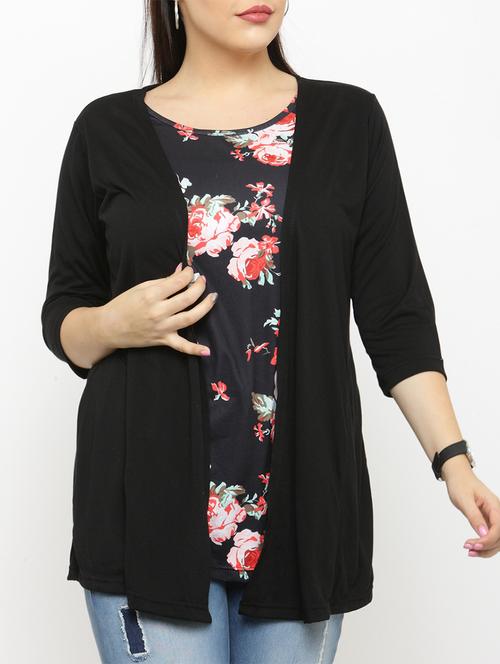 solid black cotton plus shrug - 15019765 - Very Small Image - 1