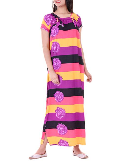 purple printed nightwear gown - 15022612 - Very Small Image - 1