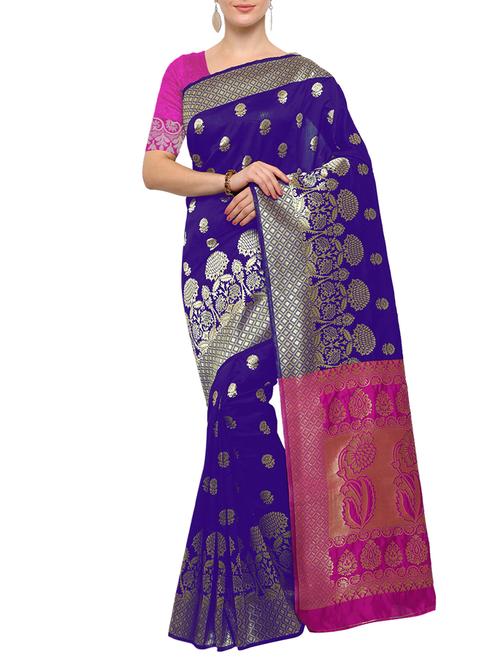 purple cotton silk banarasi saree with blouse - 15023122 - Very Small Image - 1