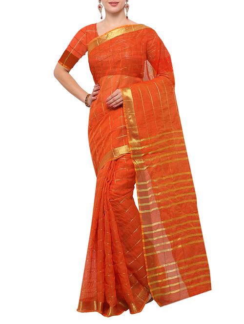 orange art silk woven saree with blouse - 15023137 - Very Small Image - 1