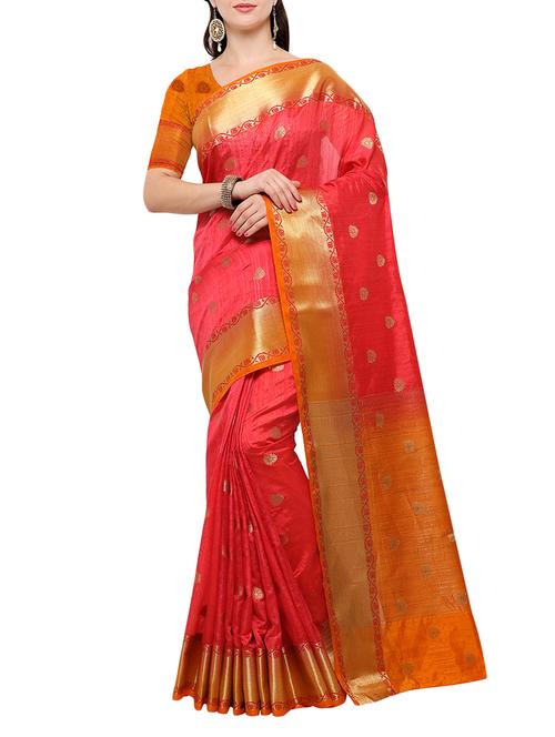 peach banarasi silk saree with blouse - 15023146 - Very Small Image - 1