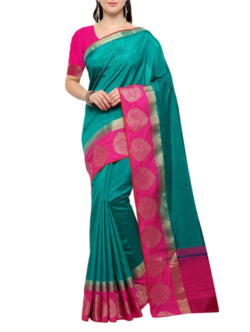 turquoise silk bordered saree with blouse - 15023148 - Very Small Image - 1