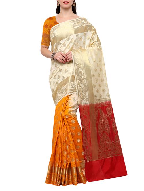 cream banarasi silk saree with blouse - 15023152 - Very Small Image - 1