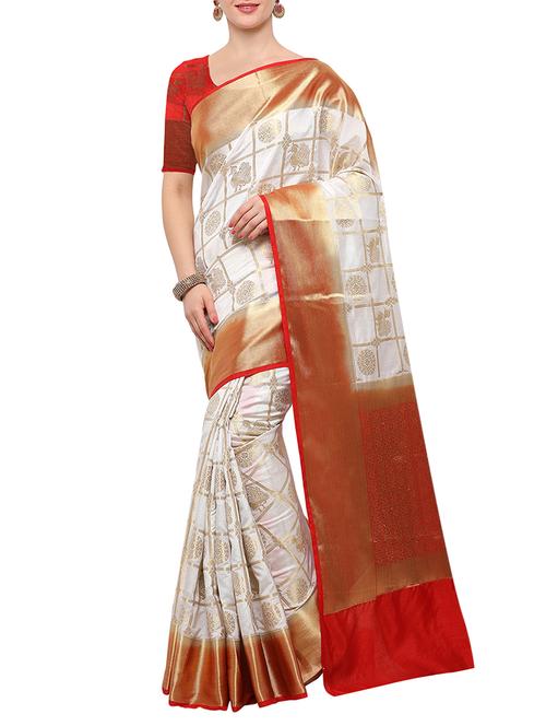 cream banarasi silk saree with blouse - 15023155 - Very Small Image - 1