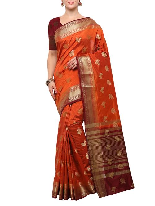 orange banarasi silk saree with blouse - 15023157 - Very Small Image - 1