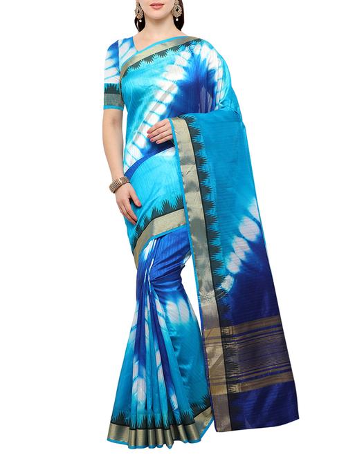 sky blue silk blend tie & dye saree with blouse - 15023171 - Very Small Image - 1