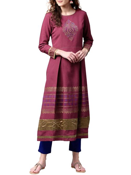 purple cotton a-line kurta - 15023839 - Very Small Image - 1