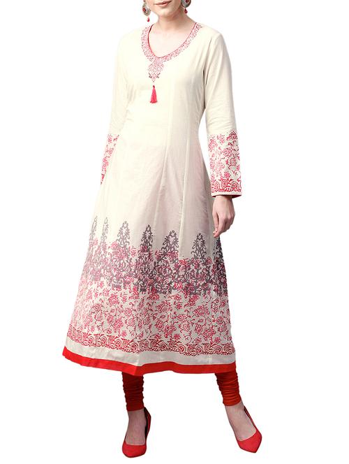 cream cotton anarkali kurta - 15023859 - Very Small Image - 1