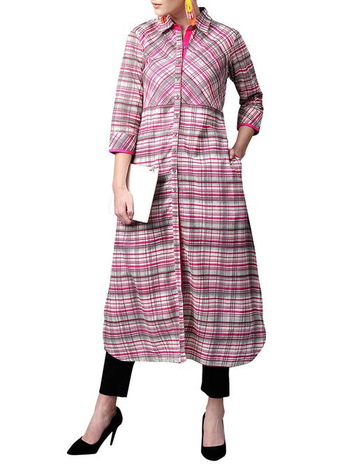 pink cotton aline kurta - 15023863 - Very Small Image - 1