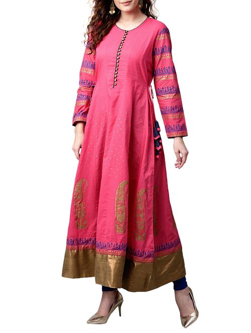 pink cotton anarkali kurta - 15023864 - Very Small Image - 1