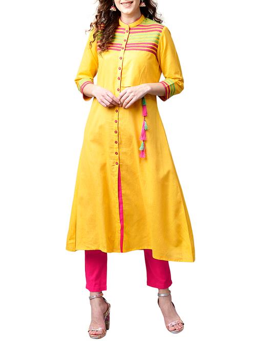 yellow cotton aline kurta - 15023867 - Very Small Image - 1