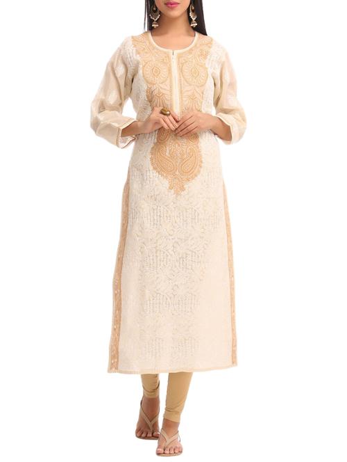 ada beige cotton straight kurta - 15024849 - Very Small Image - 1