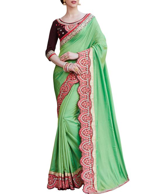 green silk bordered saree with blouse - 15024953 - Very Small Image - 1