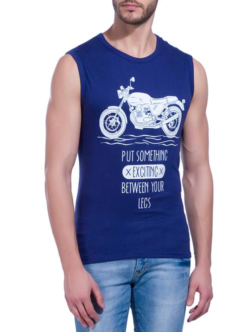 navy blue cotton front print tshirt - 15024975 - Very Small Image - 1