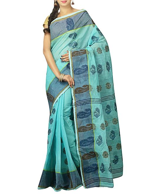 turquoise cotton tant saree - 15025025 - Very Small Image - 1