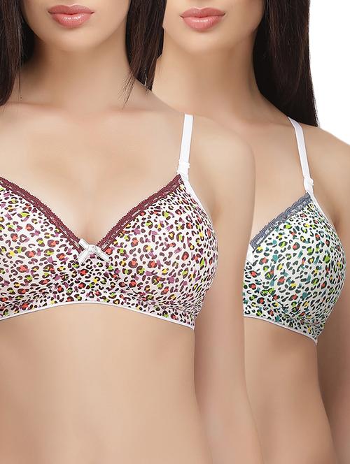 set of 2 multi colored cotton printed bra - 15025654 - Very Small Image - 1