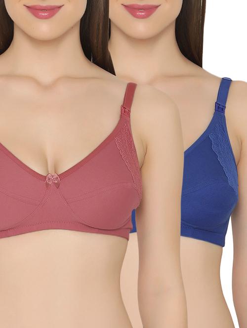 set of 2 multi colored solid cotton maternity/nursing bra - 15025667 - Very Small Image - 1