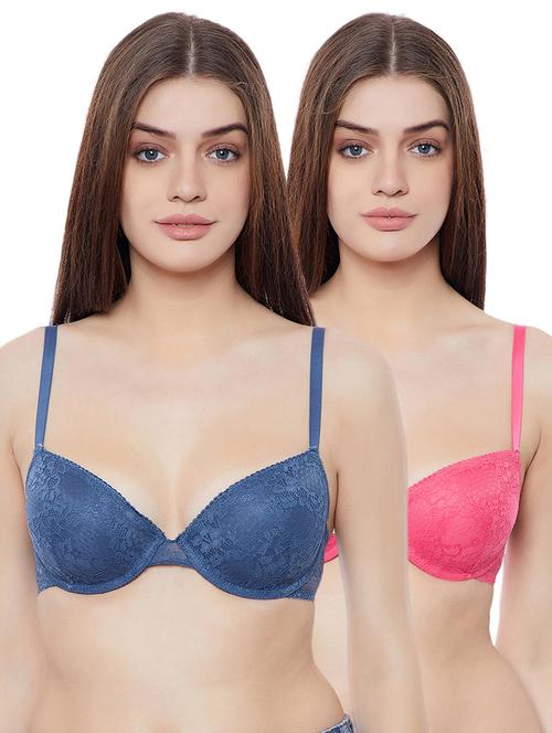set of 2 multicolored cotton plunge bra - 15025674 - Very Small Image - 1