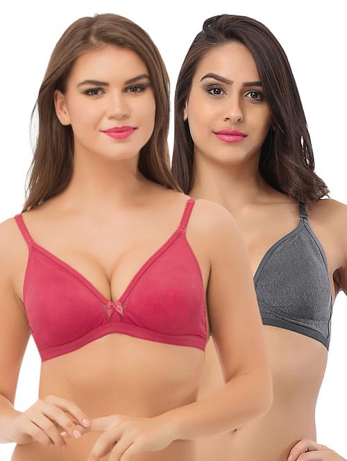 set of 2 multicolored cotton plunge bra - 15025679 - Very Small Image - 1
