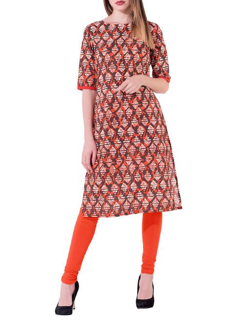 orange cotton straight kurta - 15026102 - Very Small Image - 1
