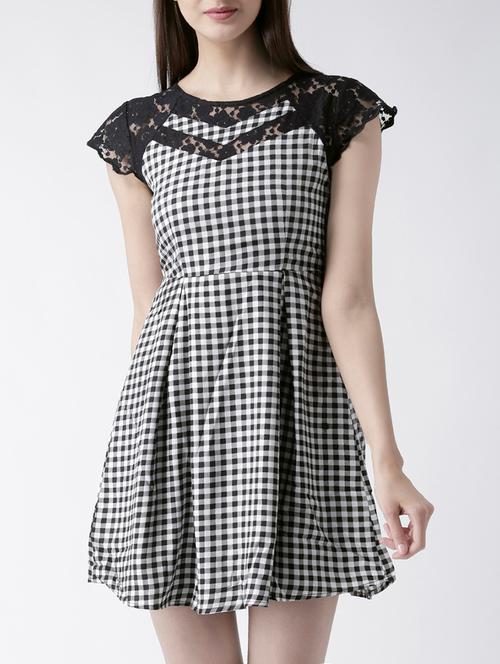 floral lace insert gingham a-line dress - 15026123 - Very Small Image - 1