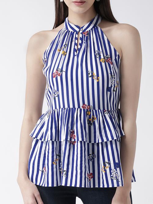 halter neck striped layered top - 15026128 - Very Small Image - 1