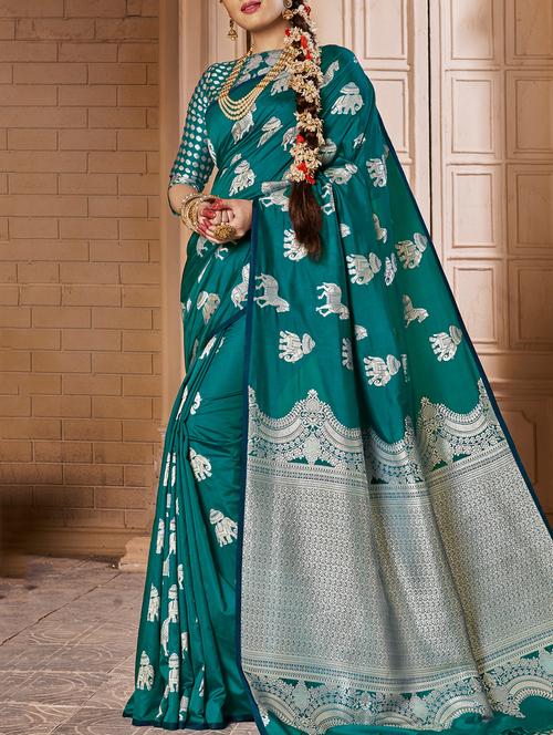 conversational zari woven saree with blouse - 15026165 - Very Small Image - 1