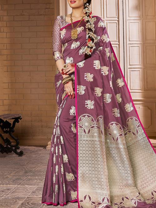 conversational zari woven saree with blouse - 15026170 - Very Small Image - 1