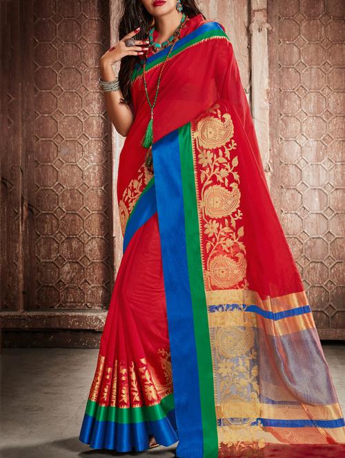 paisley bordered woven saree with blouse - 15026172 - Very Small Image - 1