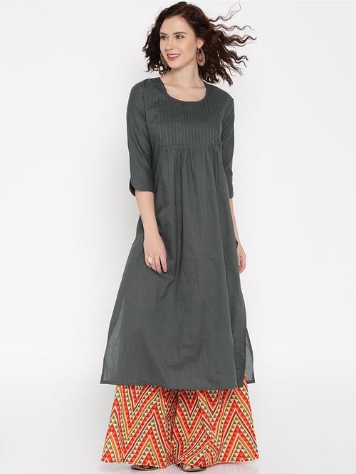 grey cotton kurta - 15026276 - Very Small Image - 1