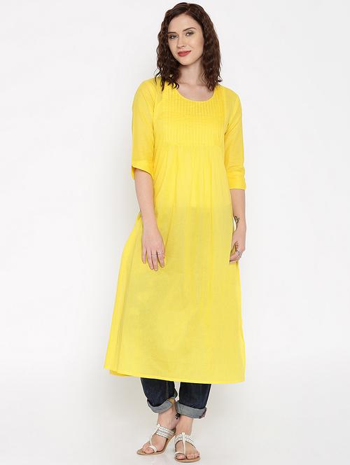 yellow cotton kurta - 15026279 - Very Small Image - 1