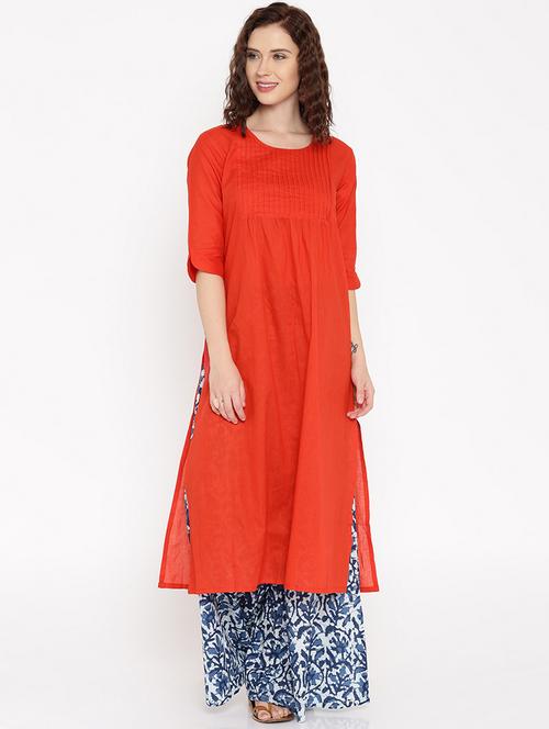 red cotton kurta - 15026284 - Very Small Image - 1