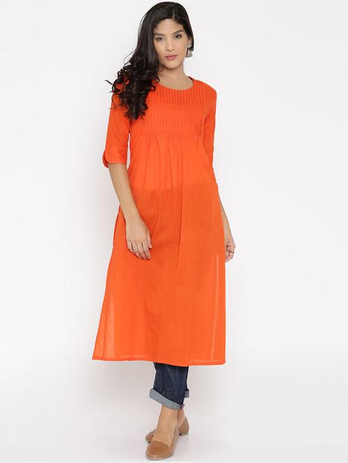 orange cotton kurta - 15026285 - Very Small Image - 1