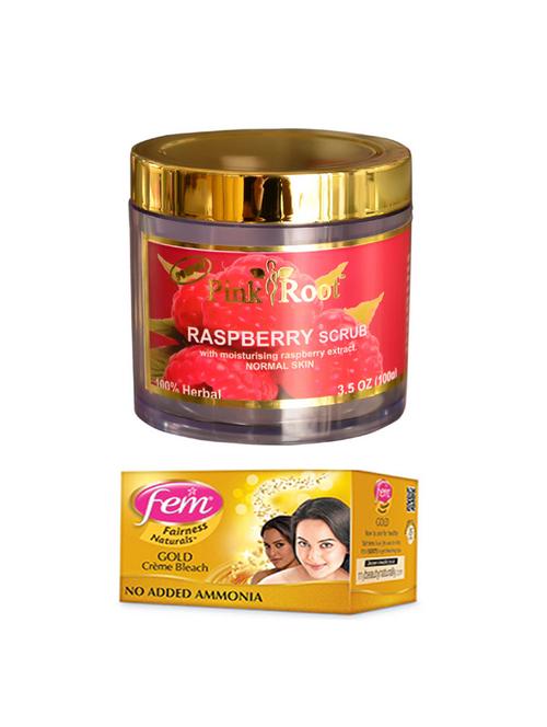 fem gold crème bleach 30g and pink root raspberry scrub 100gm - 15026726 - Very Small Image - 1