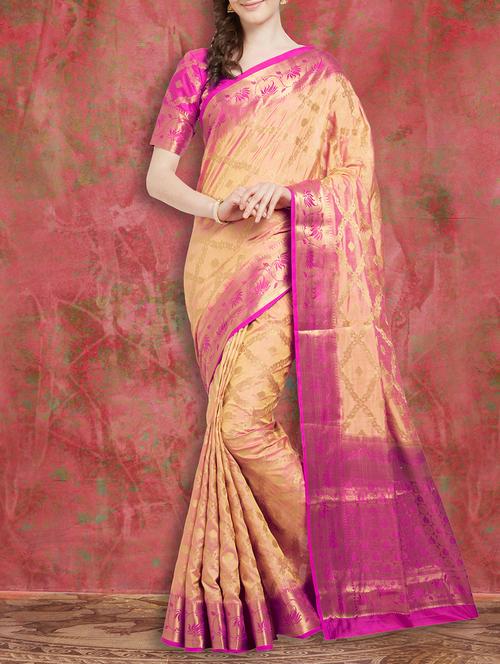 delicate golden zari woven saree with blouse - 15026796 - Very Small Image - 1