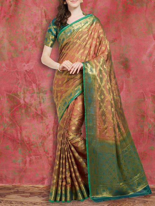 delicate golden zari woven saree with blouse - 15026797 - Very Small Image - 1