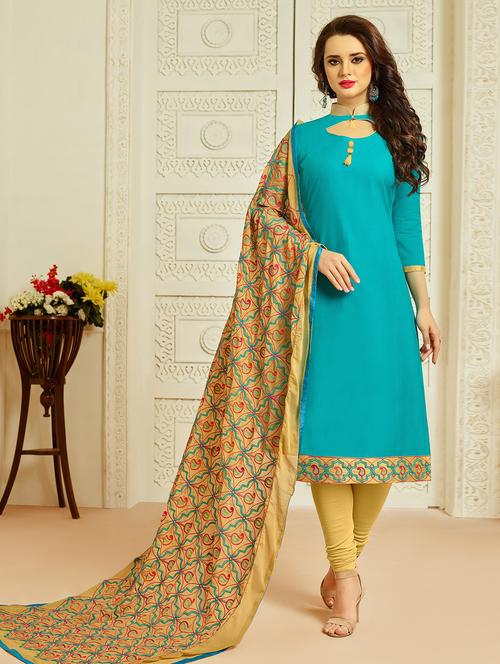 turquoise churidaar suit unstitched suit - 15027970 - Very Small Image - 1