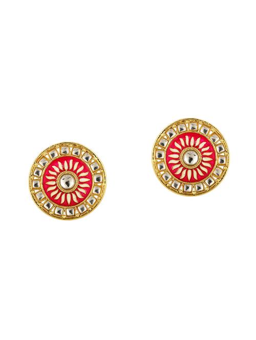 pink brass kundan earring - 15028240 - Very Small Image - 1