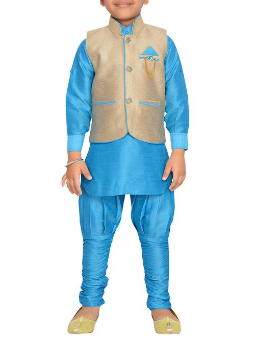 light blue silk blend kurta pyjama set with nehru jacket - 15028269 - Very Small Image - 1