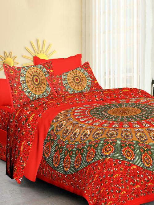 cotton double bedsheet with 2 pillow covers - 15029077 - Very Small Image - 1