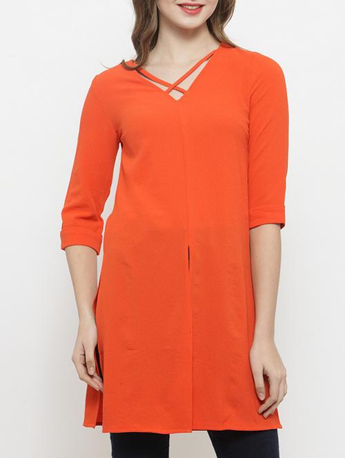 solid orange tunic with slits - 15029091 - Very Small Image - 1