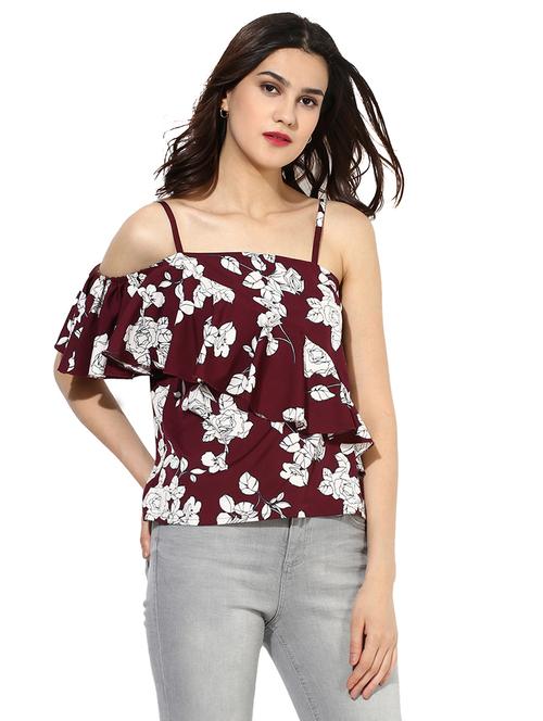 single cold shoulder ruffled top - 15029753 - Very Small Image - 1