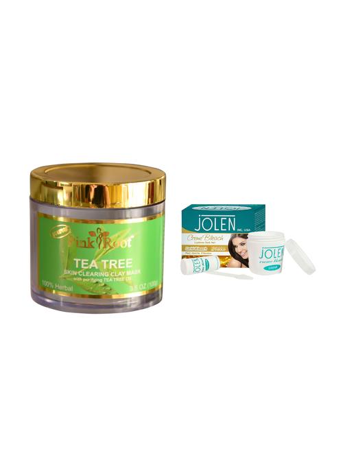 jolen gold bleach crème 18g and pink root tea tree skin clearing clay mask 100gm - 15030019 - Very Small Image - 1